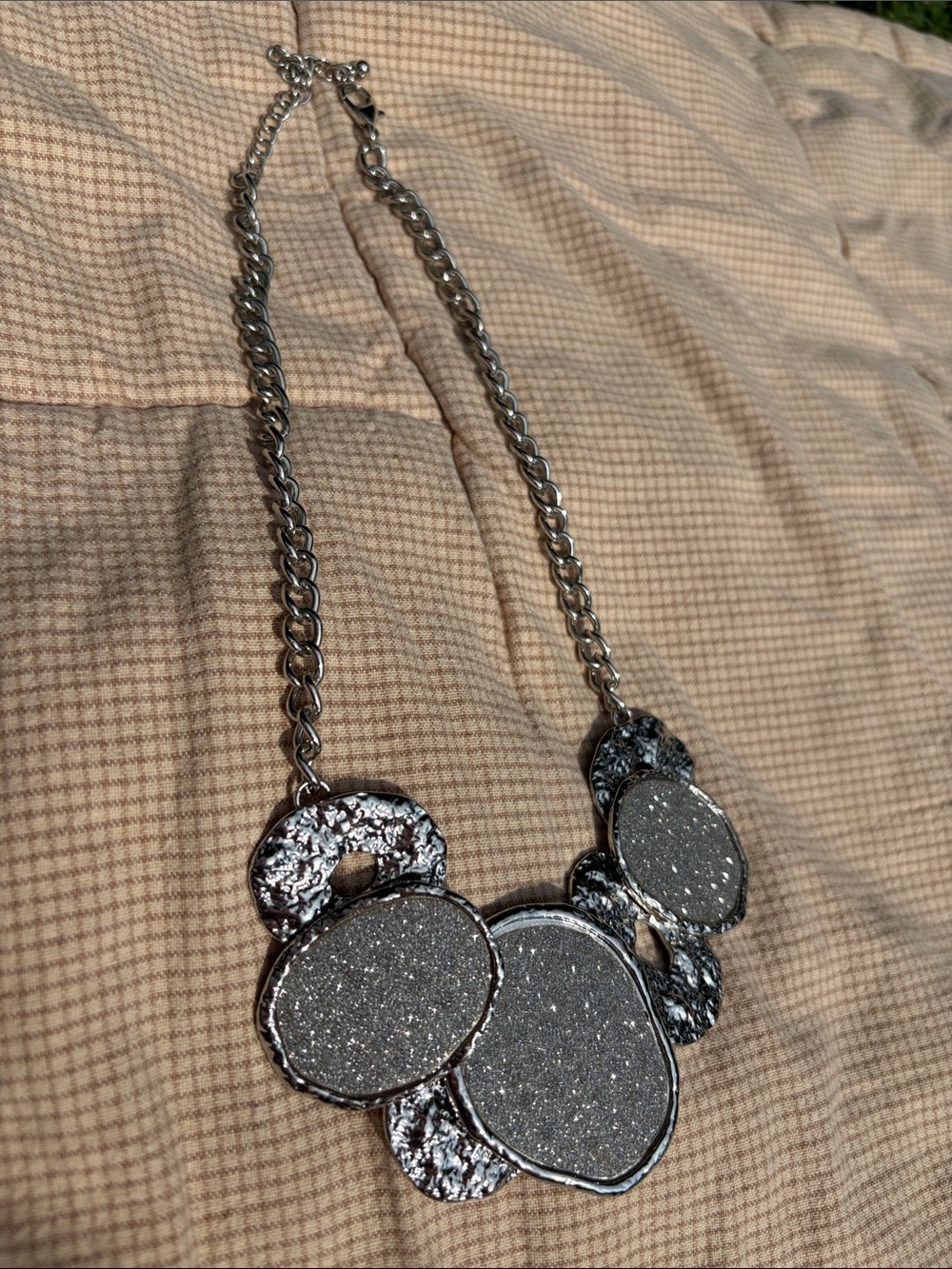 Silver Glitter Statement Necklace - Costume Jewelry